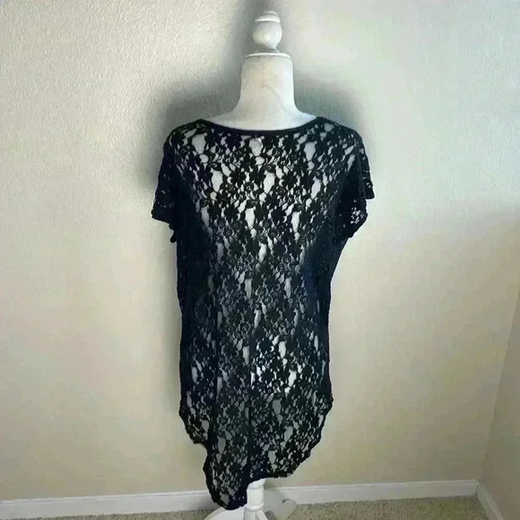 Free People Top Pullover Short Sleeve Scoop Neck Floral‎ Lace Black Sz XS - Picture 5 of 7